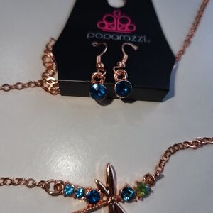 Paparazzi Rose Gold and Blue Jewelry Set